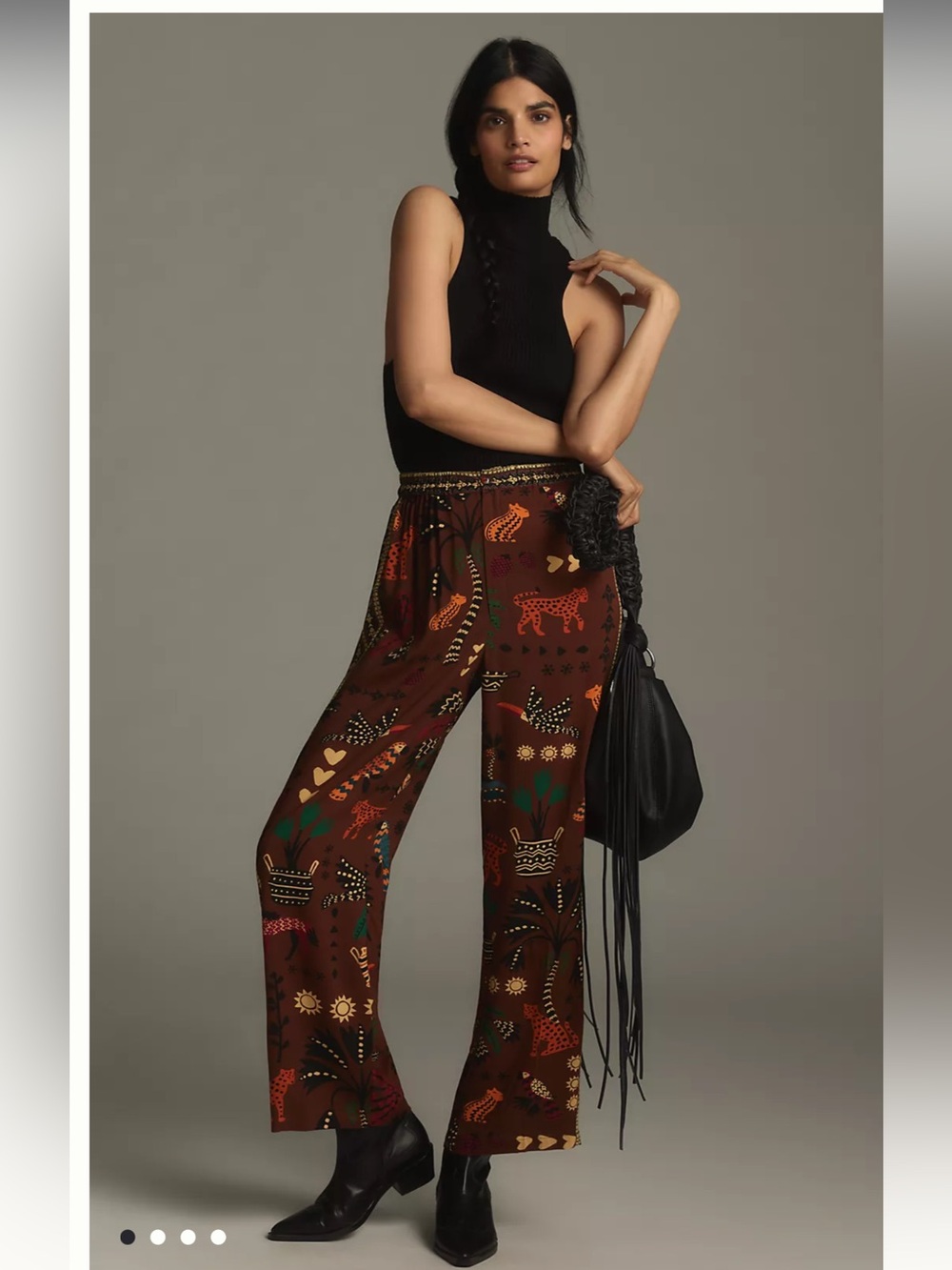Farm Rio Anthropologie Brown Wide-Leg Printed Palazzo Pants